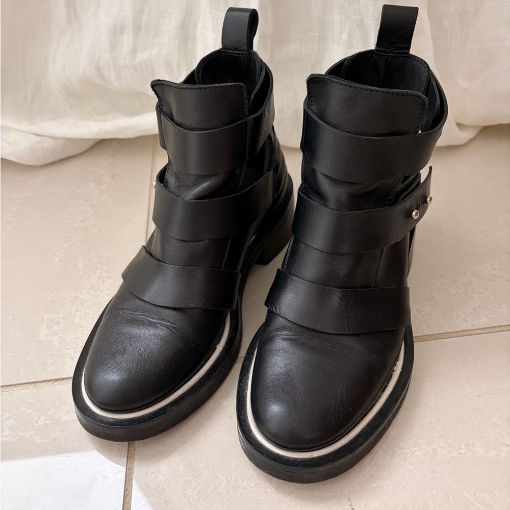 Maje Black Leather Strap Ankle Boots